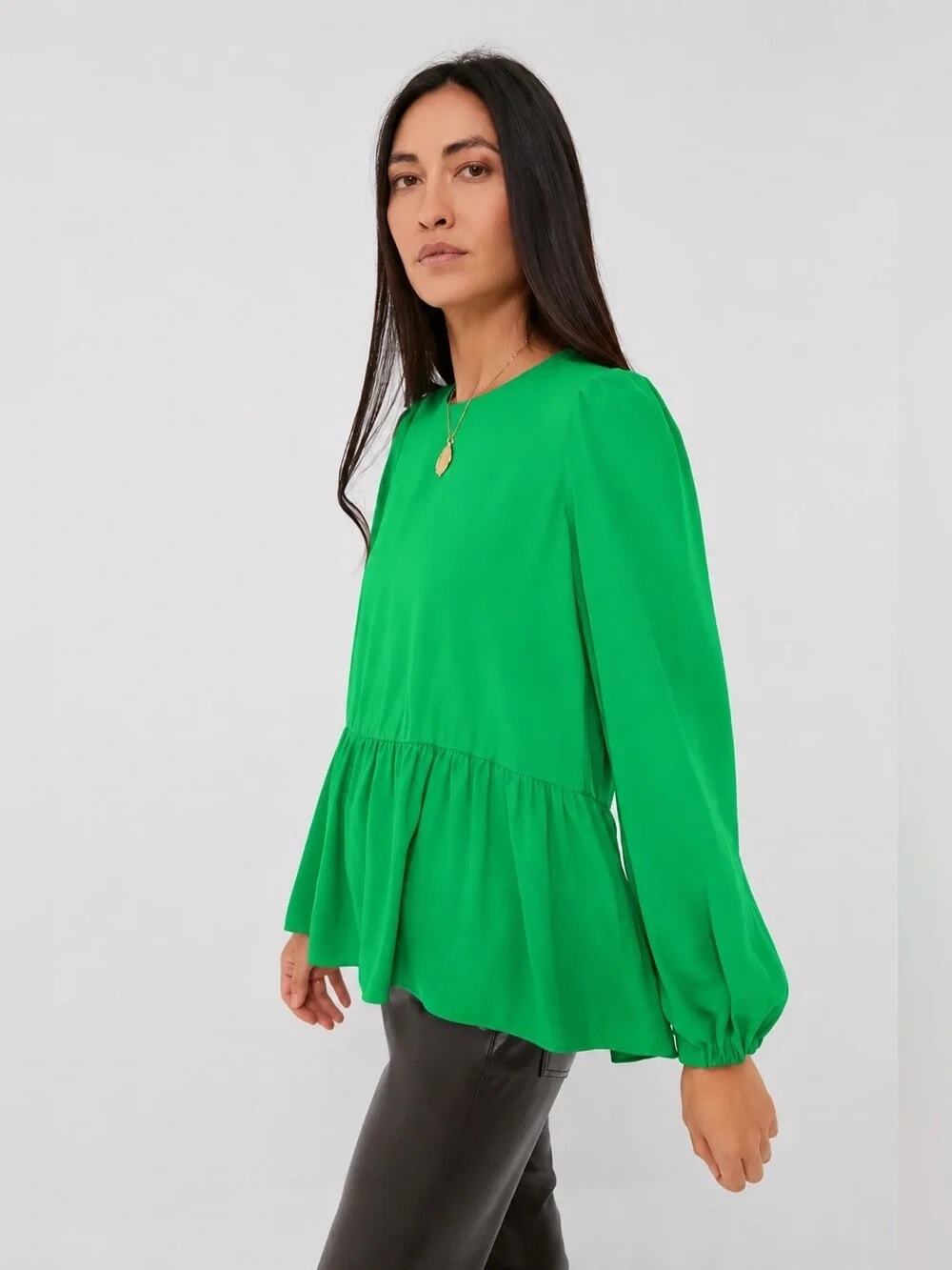 Pomander Place Carlota Peplum Blouse Emerald Green Size Medium